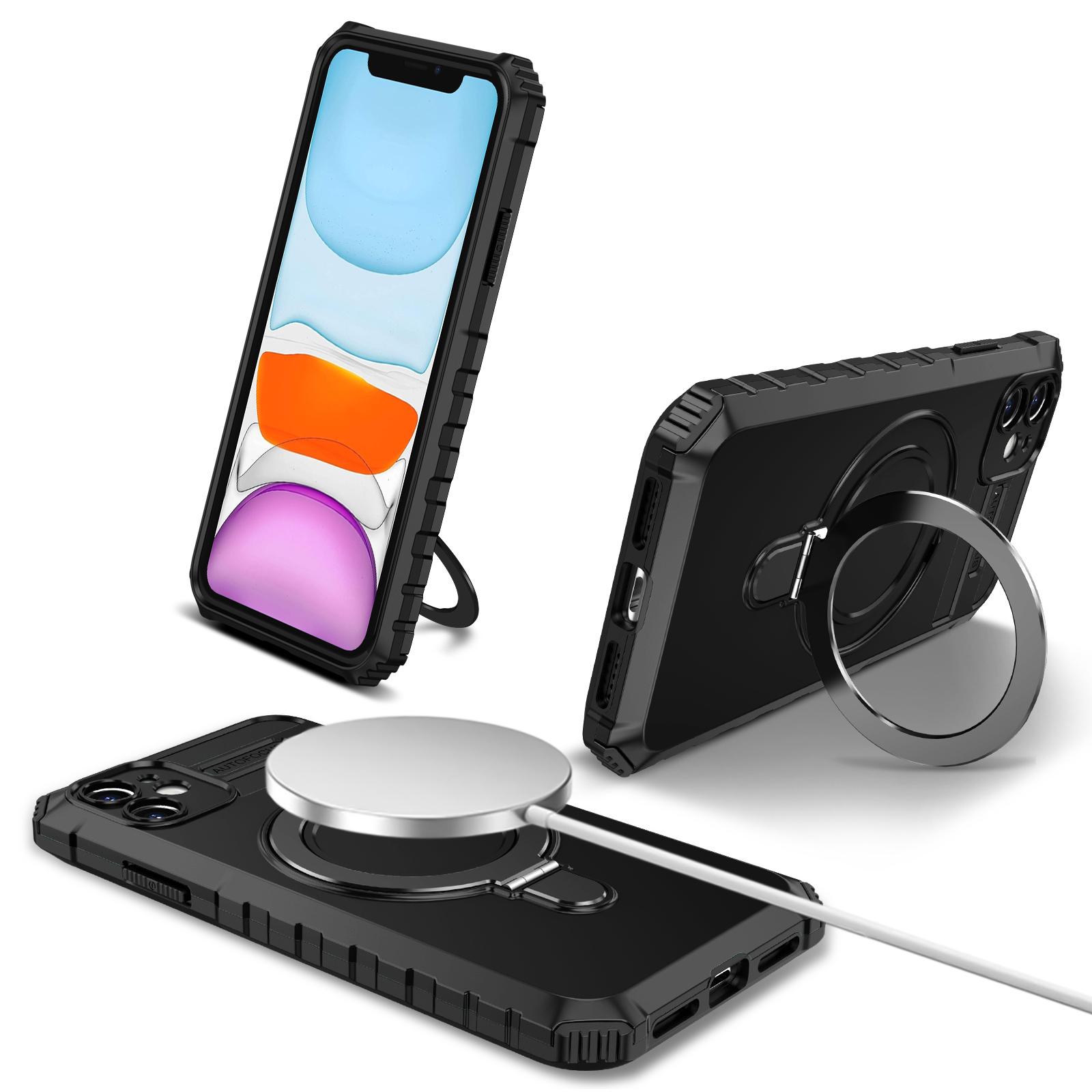 

For iPhone 11 Case Kickstand PC+TPU Phone Cover Compatible with MagSafe Black