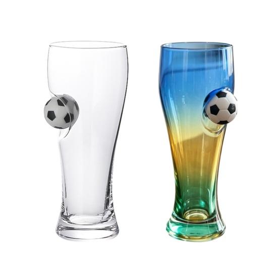 Soccer Beer Glass, 420ml Capacity Craft Beer Pint Mug with Football Decor, Pub Drinking Cup for Party Home Bar