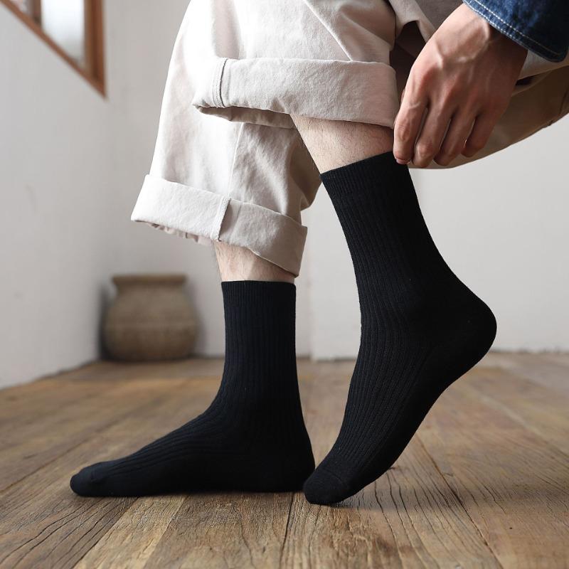 Men's Autumn and Winter New Solid Color All Match Smoke Strip Cotton Business Tube Socks