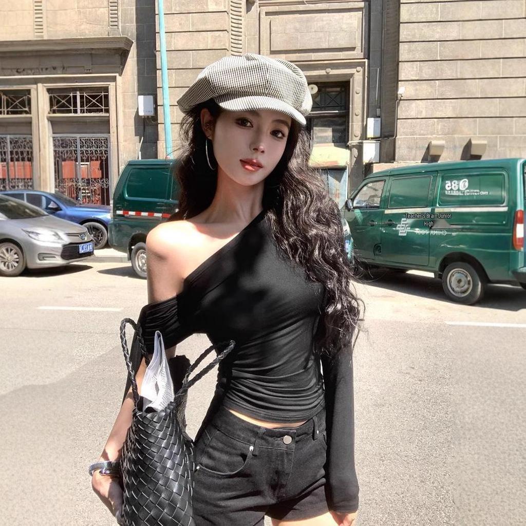 Onregelmatige Lint Off-Shoulder Top met Lange Mouwen Bodycon - Dames Lente Chic