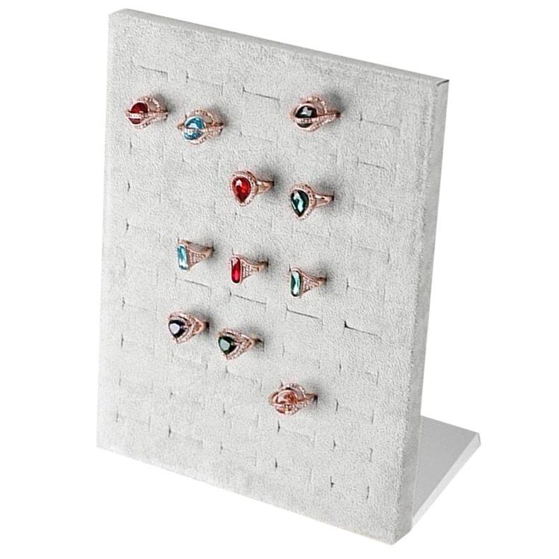 

Suitable For Storing And Displaying Rings- High Quality Velvet L-Shaped 50-Ring Display Stand 1Pc світло-сірий колір