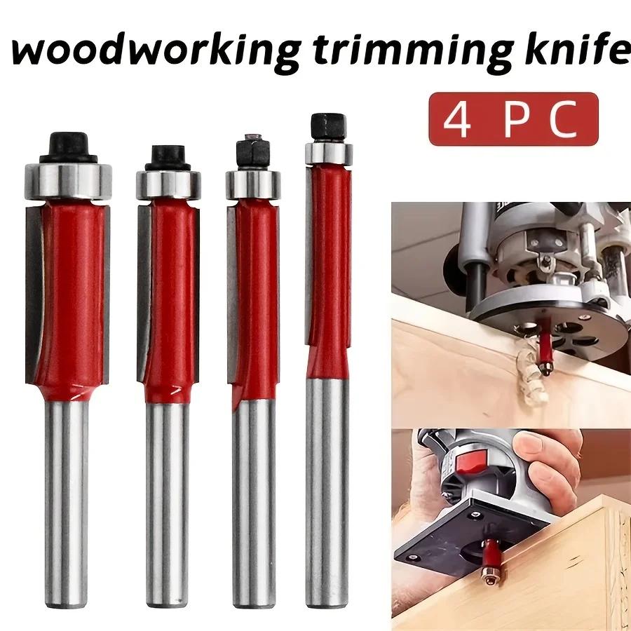 4pc Versatile Trimming & Detailing Kits Premium Woodworking Router Bit Set - Smooth Cutting for Professional Finish