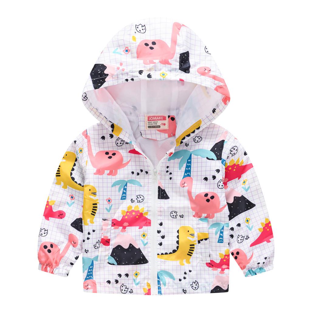 Toddler Kids Cartoon Print Hooded Jacket Boys Girls Lightweight Windproof Zip Up Casual Outerwear Coat