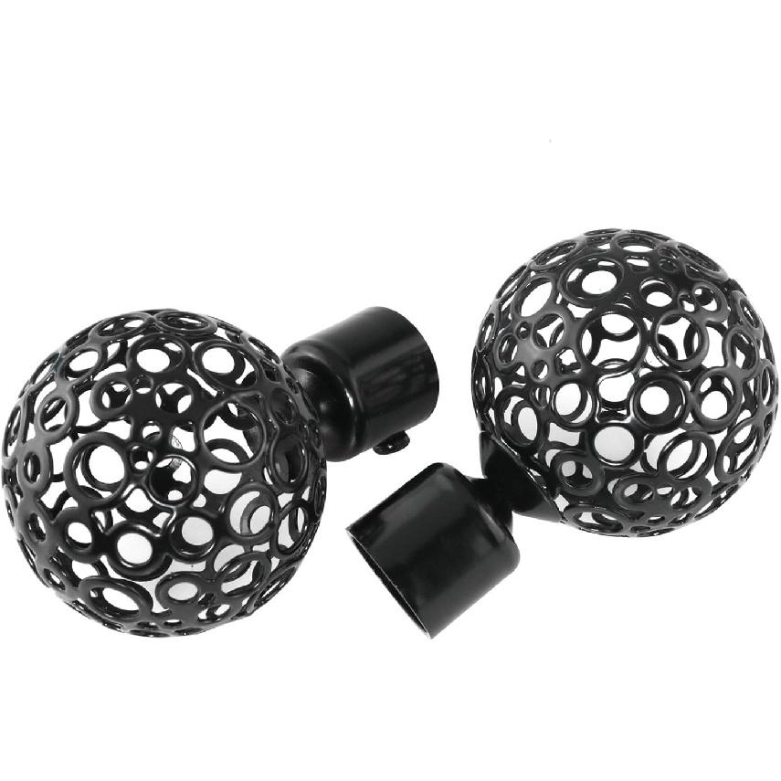 2PCS Skeletonized Curtain Rod End Cap Plugs, 1.1 inch I.D., Black Metal, Wall Mounted, Living Room, Bedroom, Bathroom, Dining Room, Kitchen