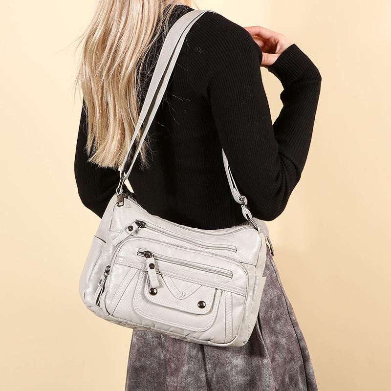 Muttertasche Damen Weiche Leder Umhängetasche Mehrfachfächer Vintage Große Kapazität Umhängetasche