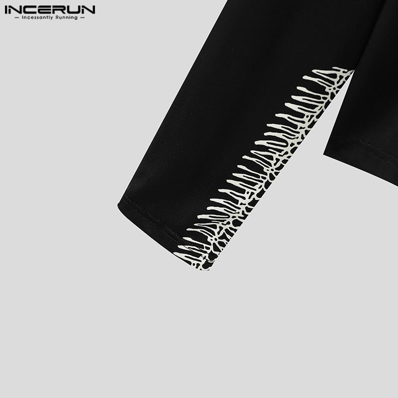 INCERUN Men Spring Long Sleeve Print Undershirts Casual Slim Zipper Hem Tops