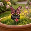 Miss You Commemorative Sign Butterfly Memorial Garden Stake, Sign, Pink Acrylic Rose Decor Yard Art Stake for Lawn Courtyard Cemetery Decoration