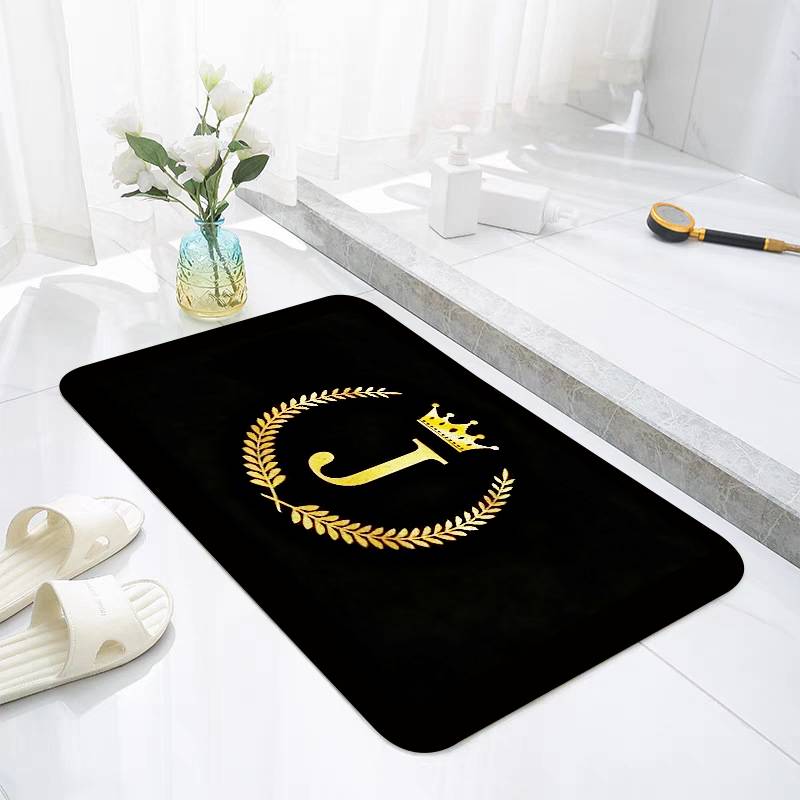 Black Golden Crown Letter Floor Mats Home Laundry Rug Carpet For Living Room Decor Lounge Area Anti-slip Entrance Doormat