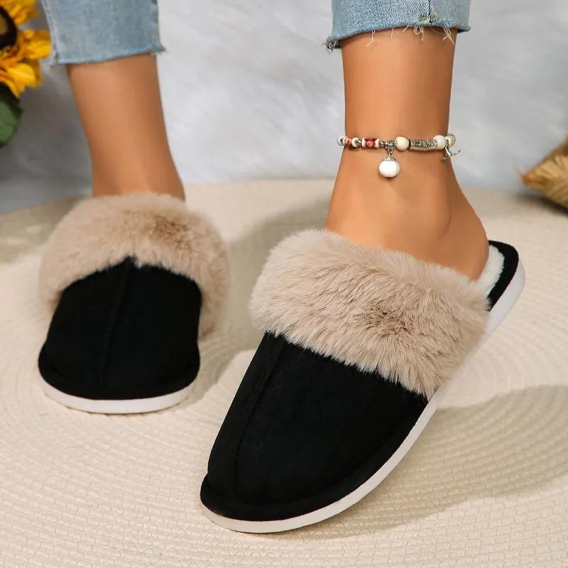 Fashion Women Plush Warm Home Flat Slippers Soft Comfortable Winter Cotton Shoes Indoor Plush Slippers
