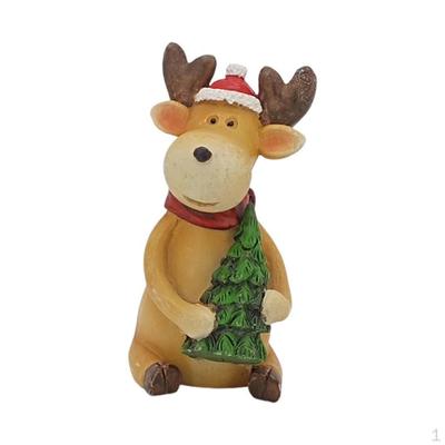 Christmas Resin Elk Figurine Reindeer Ornament Table Desk Small Cute Xmas Statue
