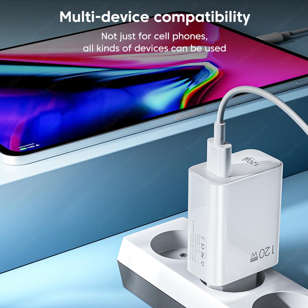 USB Charger 120W GaN Fast Charging EU/US Plug Phone Charger Adapter 10A Type C Cable For iPhone Xiaomi Samsung USB Wall Charger