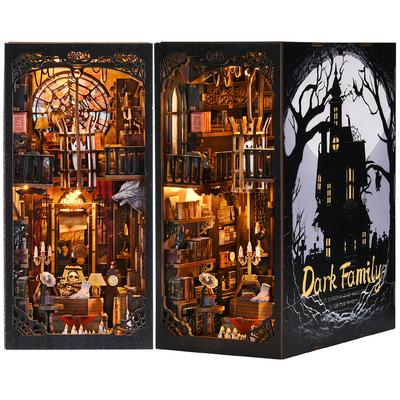 Buchstützen-Set Dunkle Familie DIY Holzpuzzle Gotischer Stil Halloween Bücherregal Puppenhausmodell Buchstütze Gebäude Heimdekoration