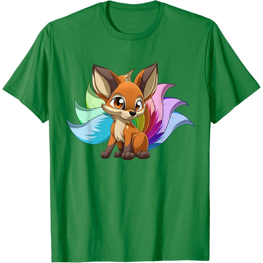 Kitsune Nine Tail Kawaii Fox Graphic T-Shirt Casual Breathable Cotton Crewneck Tee