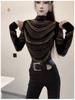 De Rong Women's High-Class Autumn Winter Half-High Collar Long Sleeve T-Shirt with Hot Drilling