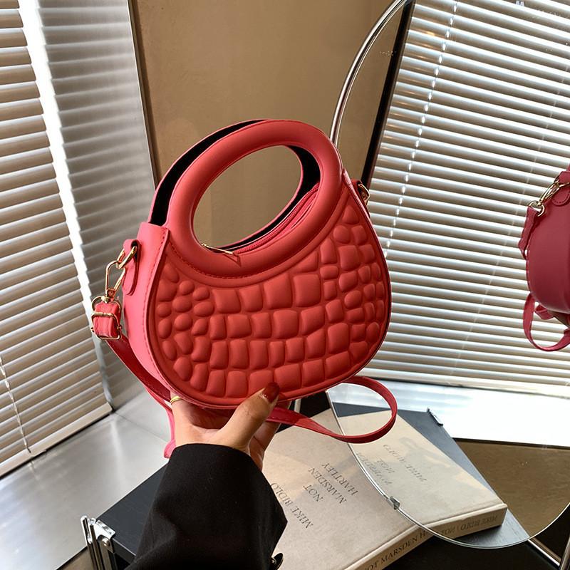 Stylish Vintage Handheld Bag For Women Trendy Casual Crossbody Purse New Moon Shape In Black Yellow Pink White