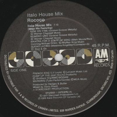 12inch Record ROCOCO - Italo House Mix SP23062 A&M Records 1989 Canada Dance & Electronica Used