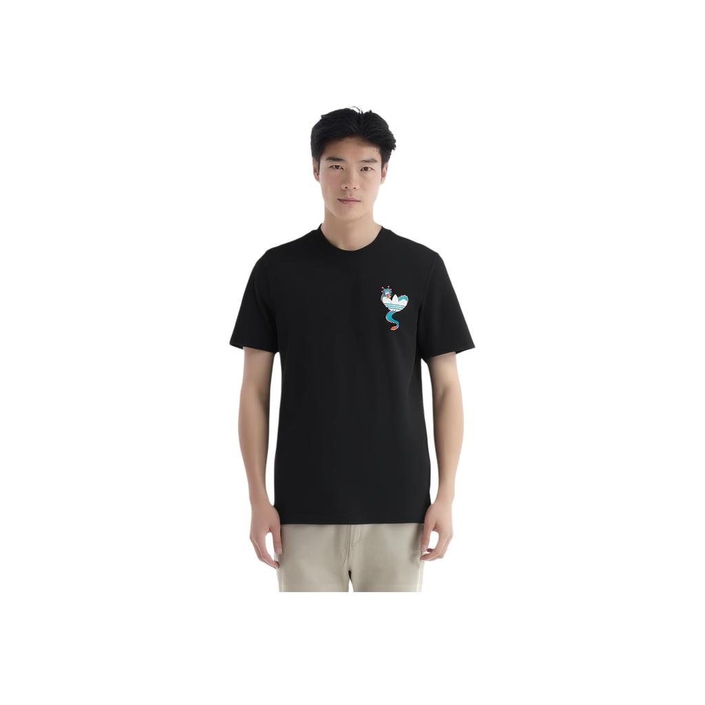Adidas Round Neck Casual Printed Short Sleeve T-Shirt Men Tops Black GN4103