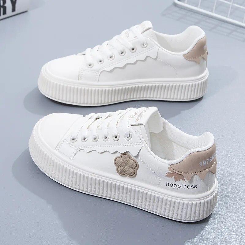 Nydelig Blomst Små Hvite Sko Damesko 2023 Vår Brettsko Flat Topp Damesko