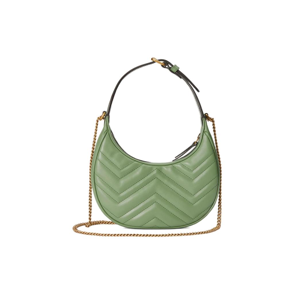 Gucci GG Marmont Sage Green Leather Chevron Quilted Mini Hobo Crossbody Bag For Women Daily Use