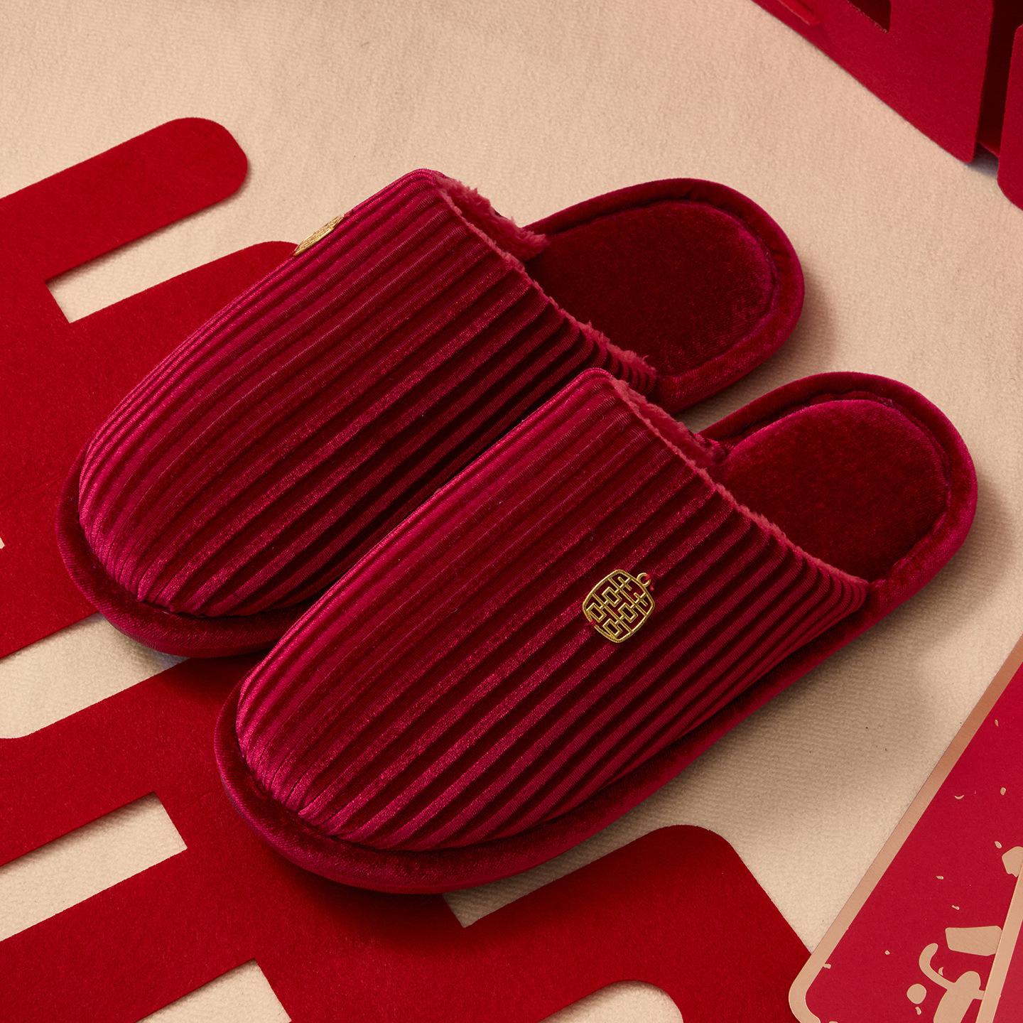 

Осенне-зимние свадебные хлопковые тапочки для молодоженов, праздничные, большая красная пара для жениха и невесты, домашние, приданое, легкая роскошь 40-41