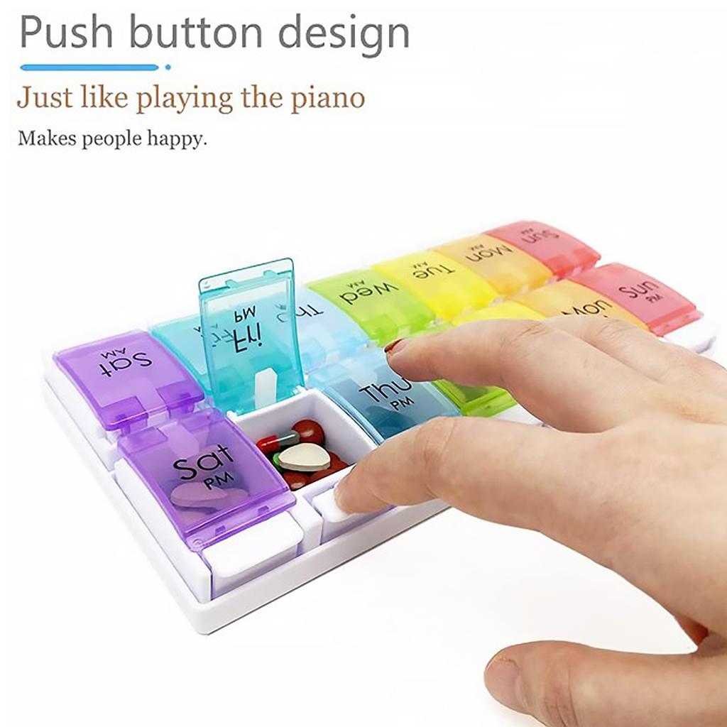 14 Cell Pill Organizer Box AM PM Weekly Plastic Pill Distribution Container Portable Travel Tablets Vitamins Medicinel Cases Box