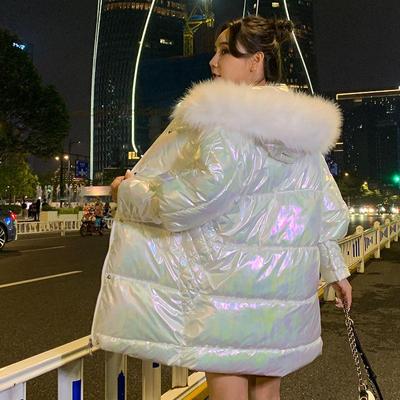 Nueva moda Otoño Invierno chaqueta Parka brillante para mujer de longitud media gruesa cálida cintura abrigo largo colorido de moda