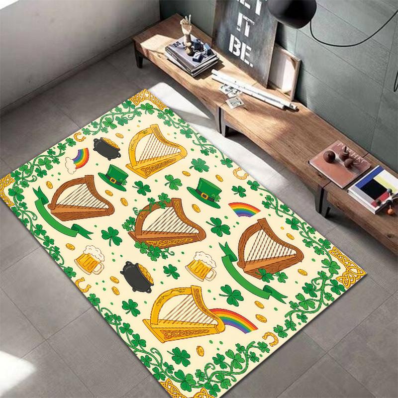 St.Patrick's Day cloverPattern Square Carpet,Area Rug,Carpet Rug for Living Room Bedroom Sofa Playroom Decor,Non-slip Floor Mat,Holiday Birthday Gifts