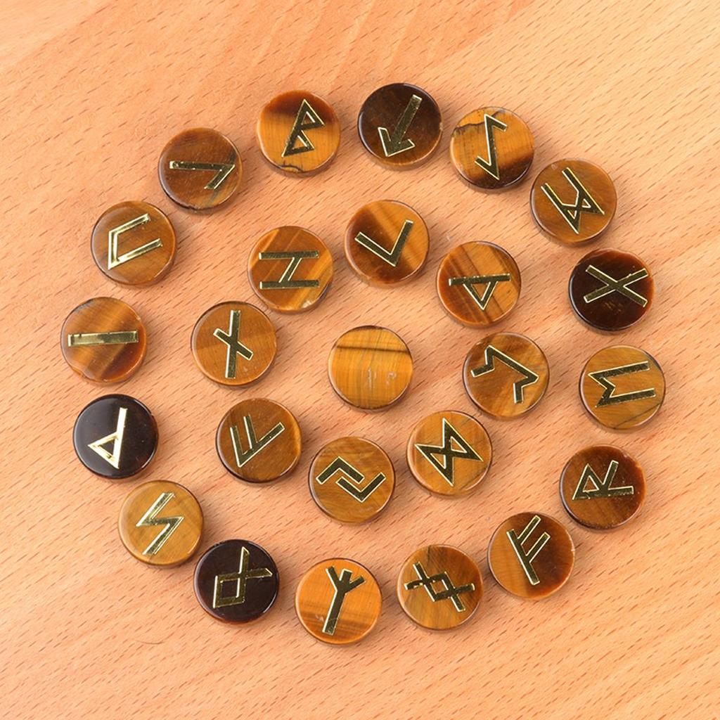 25Pcs/1Pack Natural Crystal Quartz Agate Rune Letters Unperforated Discs Set,Palm Stones Viking Nordic Amulet Divination Ornaments Decoration Jewelry