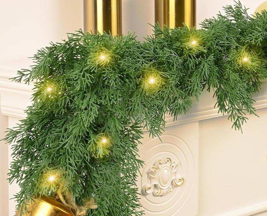 2025 Luxury Norfolk Pine & Rattan Christmas Decor with Soft Touch Rubber Cypress Leaves and Pine Needles