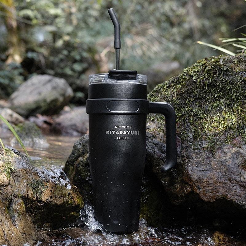 1100ml Thermos Water Bottle Stainless Steel Coffee Cup with Straw Keeps Cold and Heat Large Capacity Insulated Car Thermos Mug