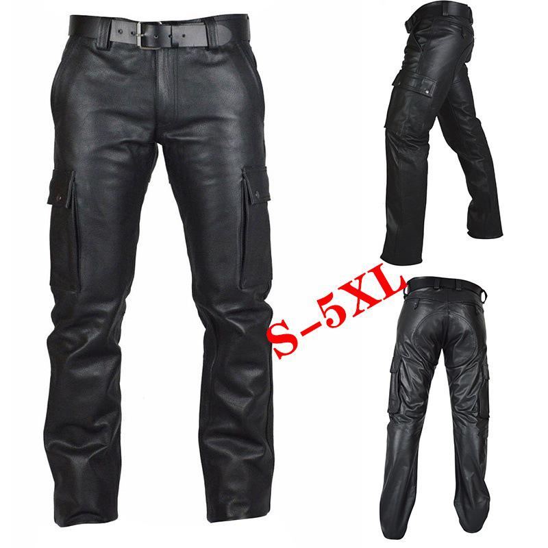 

New Trendy PU Leather Lace-up Casual Pants - Loose Style, Solid Color. XL чёрный