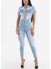 European American Slim-Fit Casual Waist-Cinching Jumpsuit Jeans Skinny Pants