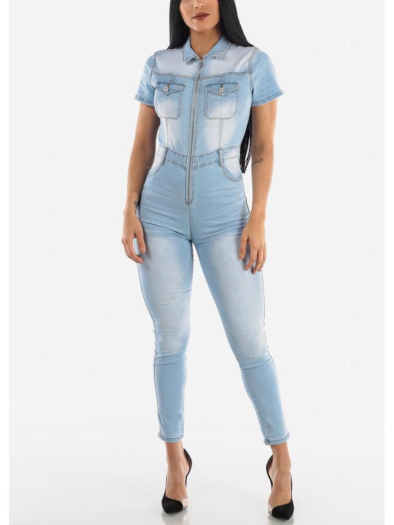 European American Slim-Fit Casual Waist-Cinching Jumpsuit Jeans Skinny Pants