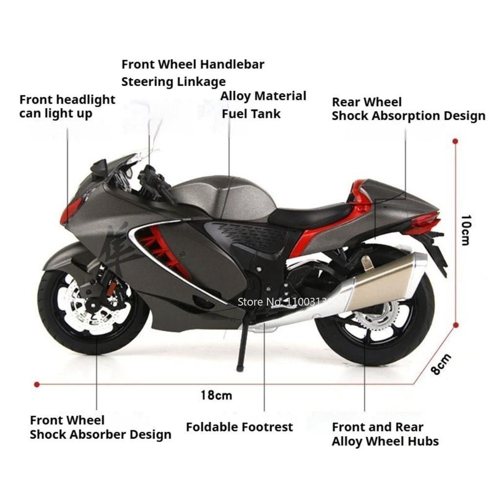1:12 R3 Suzuki Hayabusa Motorcycle Alloy Cars Toy Diecast Models Rubber Tires with Light Music Miniature Vehicles Model Ornament