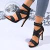 Fashion Women Fish Mouth Shoes High Heels Sandals Sequins  Style Slippers New Trend Foreign Sandals Lace Up Plus Size Roman Shoes Women