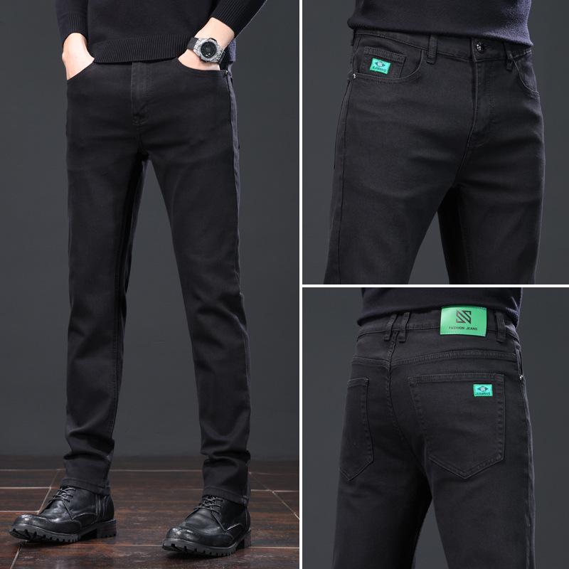 Men's Slim Fit Stretch Jeans - Trendy Mid-High Waist Straight Trousers for Spring & Autumn
