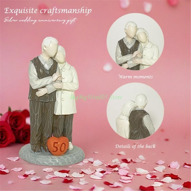 24TE Romantics Loving Elderly Couple Figurine Resins Anniversary Statue Valentines Day Figures Gift for Parent Grandparents