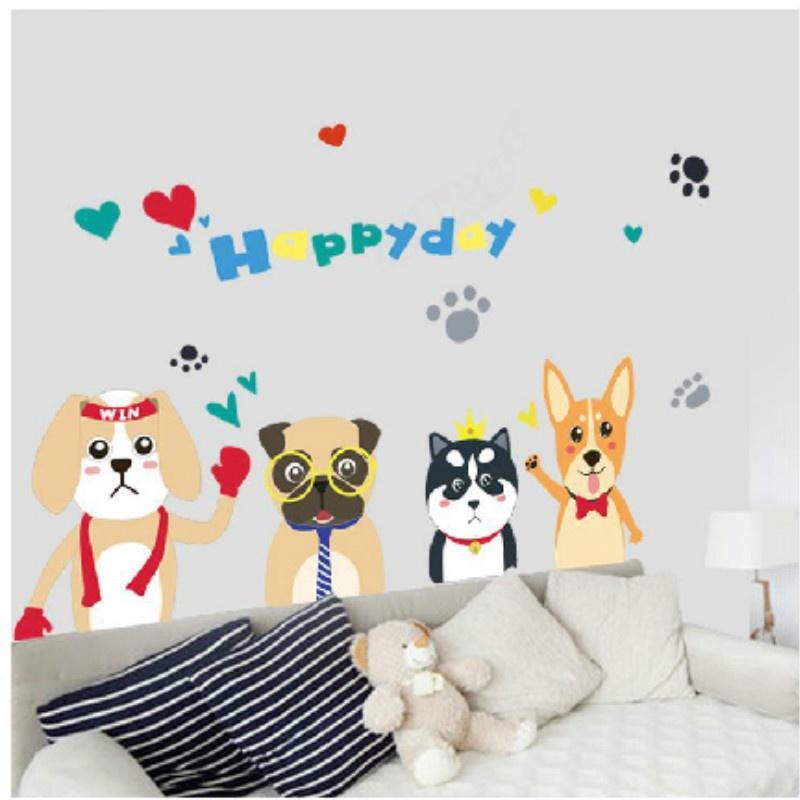 New Cute Animal Dog Wall Stickers Children Room Decoration Background Wall Sticker