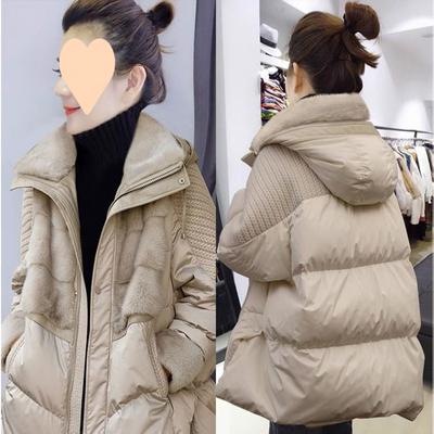 Down Jacket Women Puffer Coat Long Sleeve Thicken Loose White Duck Down Jacket Bread Parka Cropped Hooded Winter