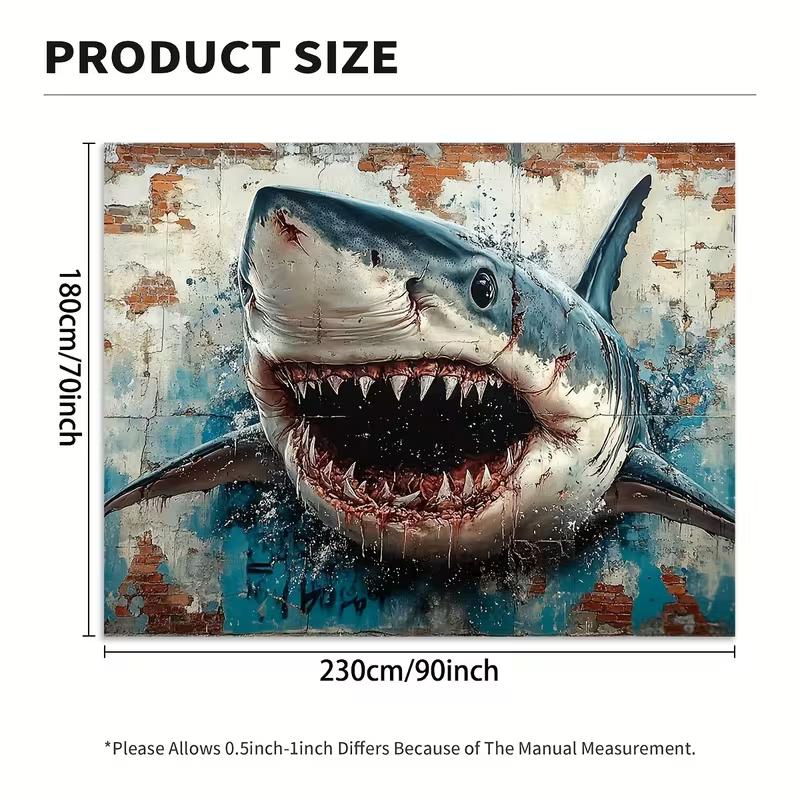 2D Grunge Brick Wall Giant Shark Background for Man Cave Bar Interior Decoration