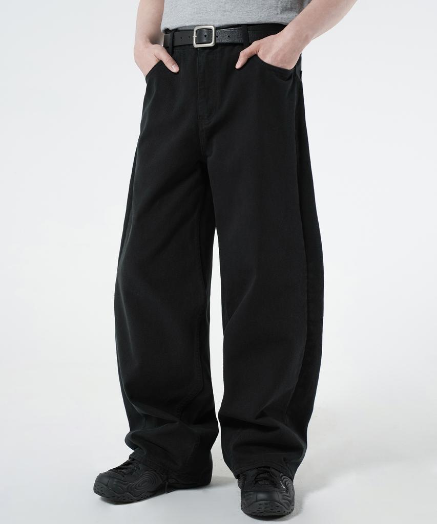 Beulaendideu Wide Curved Cotton Pants [Black]