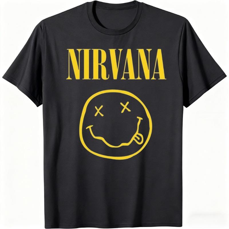 Nirvana Rock Band Men's T-shirt Hip-hop Style Men's and Women's Oversized Y2K Tee Casual Loose Outdoor Street