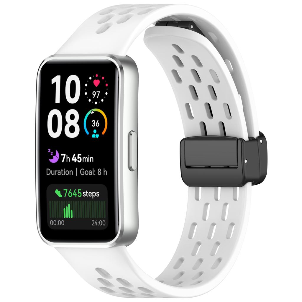 Silicone Watch Band for Huawei Band 10/10 NFC/9/9 NFC/8/8 NFC Holes Design Breathable Magnetic Buckle Strap