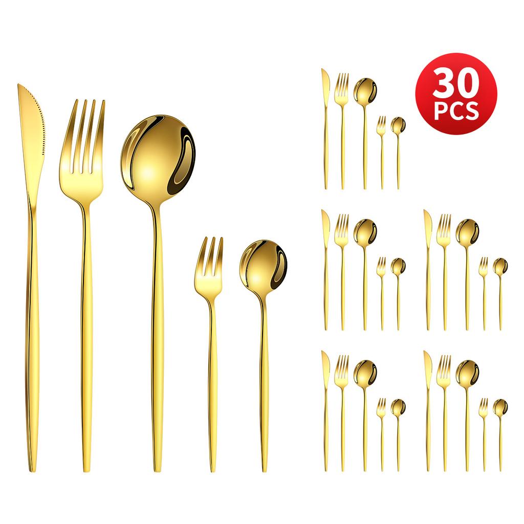 Stainless Steel 30-Piece Tableware Steak Knife, Fork and Spoon 5 Main Pieces Tableware Suit