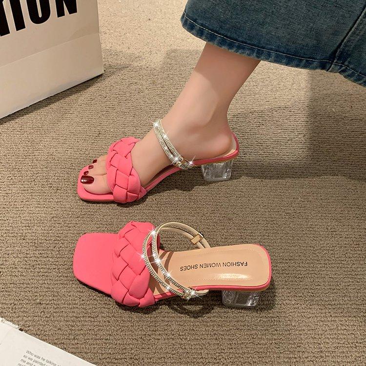 Fashion Low Shoes Slippers Heels Slipers Women Slides Jelly Flip Flops Fashion High 2025 Glitter Luxury PU Scandals Rome Rubber Crystal