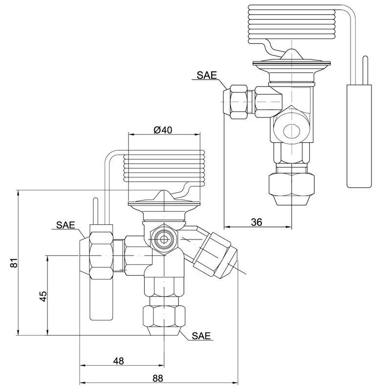 SME-2DW R23 thermal expansion valve matches NEK6217GK compressor (1HP) in alcohol cooler or GS34CLX (1.5HP) LBP condensing unit