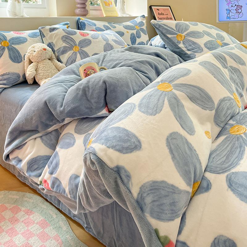Thickened Milk Fleece Four-Piece Warm Coral Fleece Bed Sheet Quilt Cover Fleece Bedding Flannel