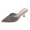 Crystal Pointed Toe Women Slippers Summer Mid Heels Shoes Dress Elegant Woman Pumps 2025 Trend Walking Chaussure Femme