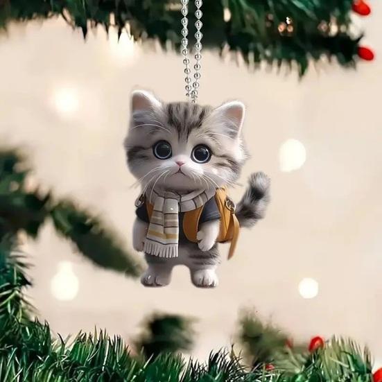 Unique Car Mirror Decoration Cat Acrylic Hanging Decor, Cute 2D Flat Rearview Versatile Pendant for Windows Pendant, Kawaii Keychain Accessories,