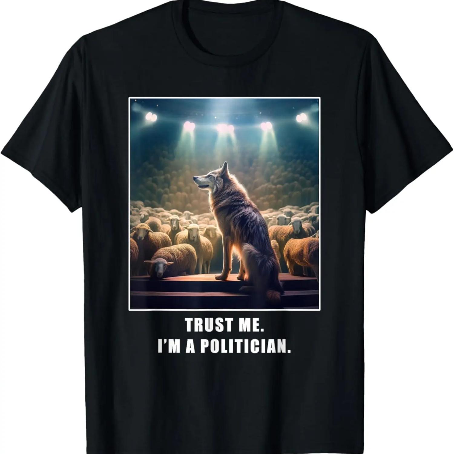 Funny Wolf & Sheep Politician Sarcastic Humor T-Shirt S